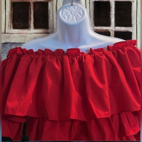 Boohoo  Red Ruffle Tiered Dress Size 6 - Picture 4 of 7